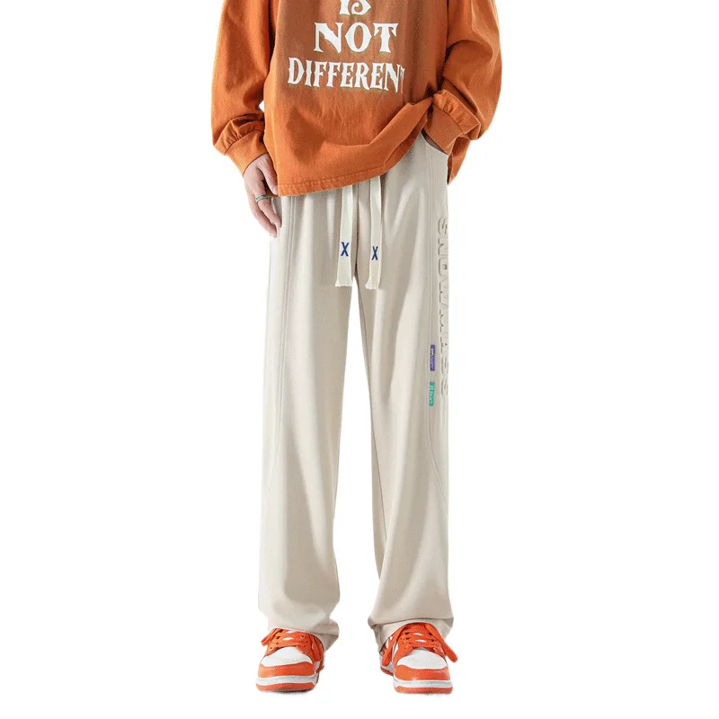 

New Summer Pants for Men's Ice Silk Thin Straight-leg Trendy Youth Loose Large Size Elastic Waist Elastic Casual Trousers Trendy