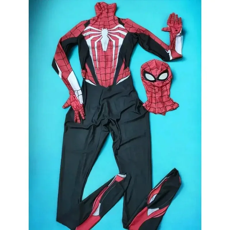 Ad1 halloween preto ps5 avançado homem-aranha super-herói cosplay traje completo bodysuit zentai segunda macacões 5 @ rd ~