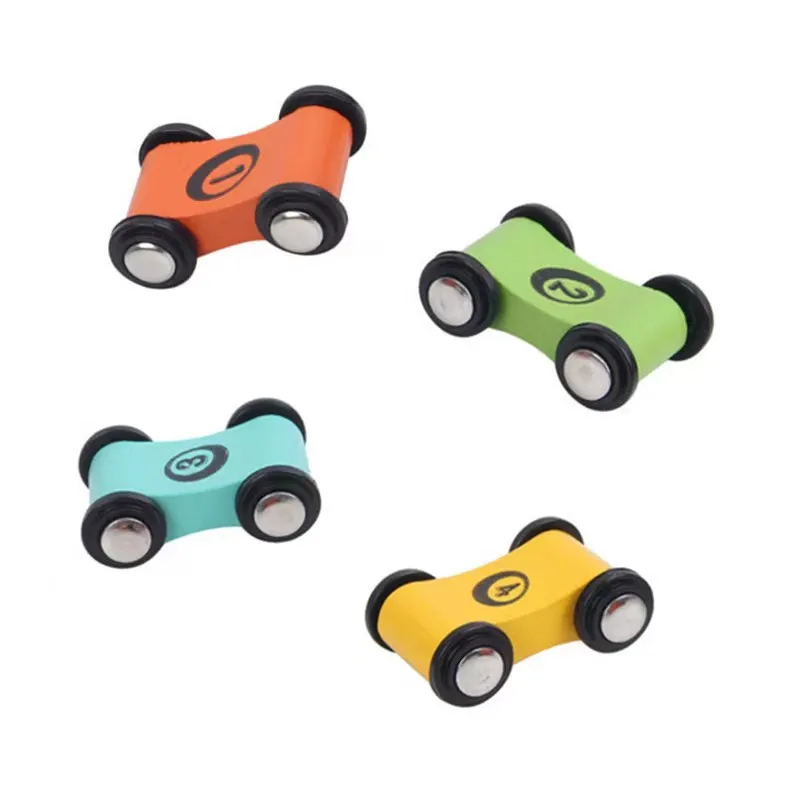 4PCS Wooden Four-Wheel Track Glide Gliding Car Children Inertia Racing Mini Digital Train Accessories Toys