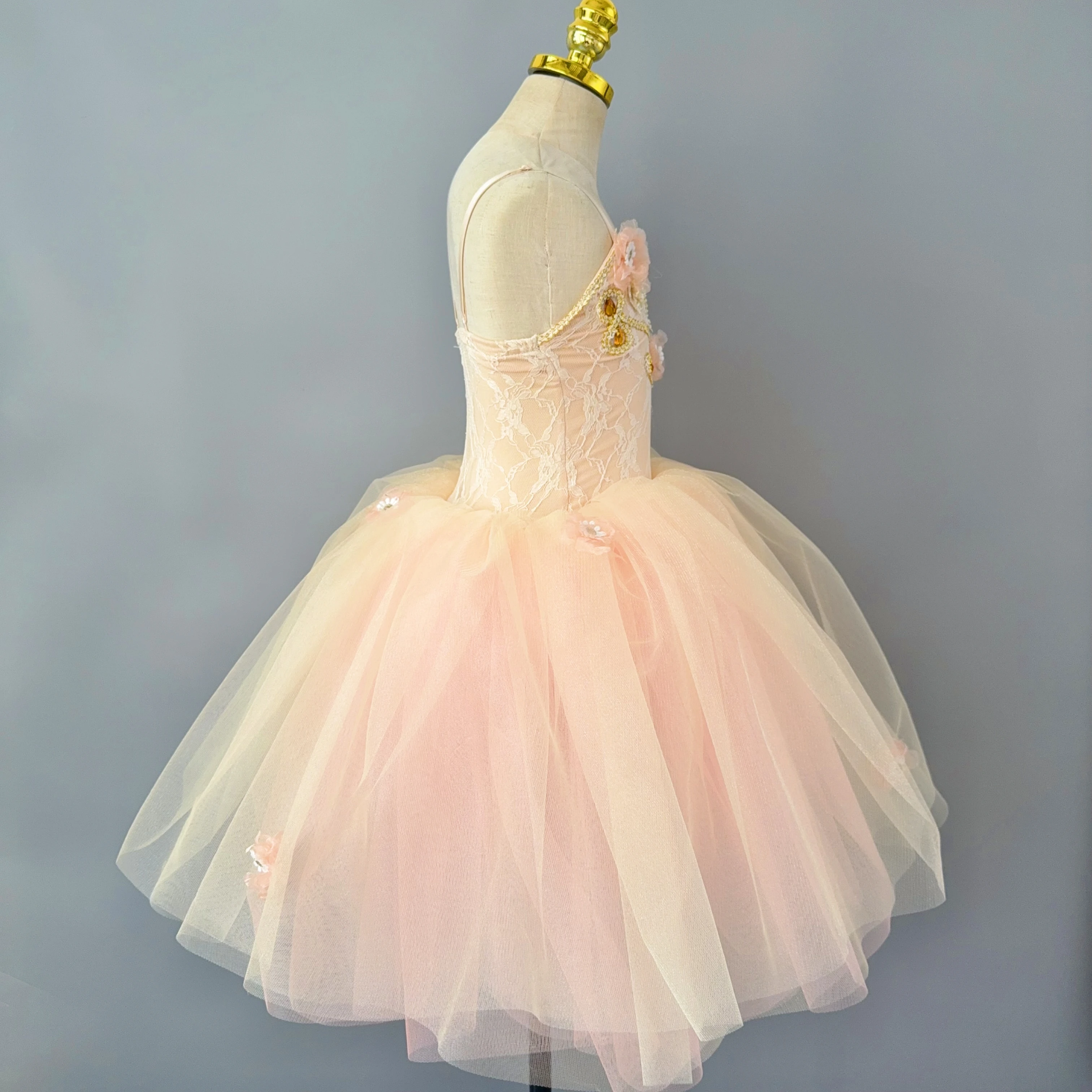 طفل رومانسي المشمش الباليه توتو فستان ملابس الرقص الفتيات فستان الباليه الاطفال الرقص الحديث فستان الأميرة ملابس الأداء #4