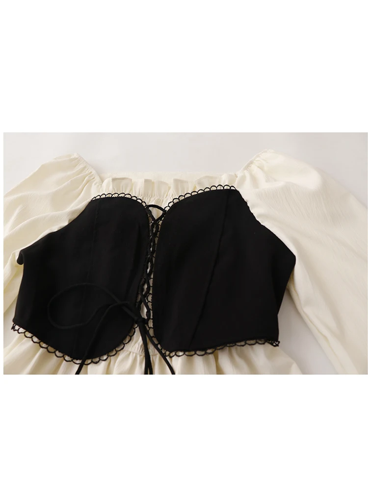 Conjunto de dos piezas para mujer, Blusa de manga larga con cuello cuadrado, Estilo Vintage francés Mori, estética de los años 2000