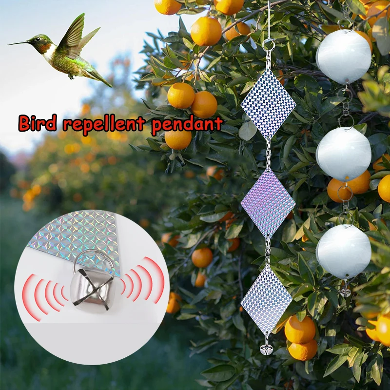 Diamond-Shaped Round Reflective Bird Repellent Sheet Garden Decoration Outdoor Bird Repeller With Bel Anti-Bird Hanging Piece