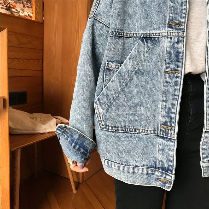 Denim Jacket Women\'s Spring Autumn New High Street Jeans Coat Oversize Loose Basic Jackets Simple Versatile Lapel Outerwear