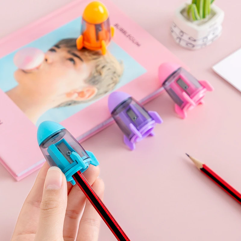 1-4 pcs Cute Candy Color Rocket Shape Sharpeners Korean Stationery Novelty