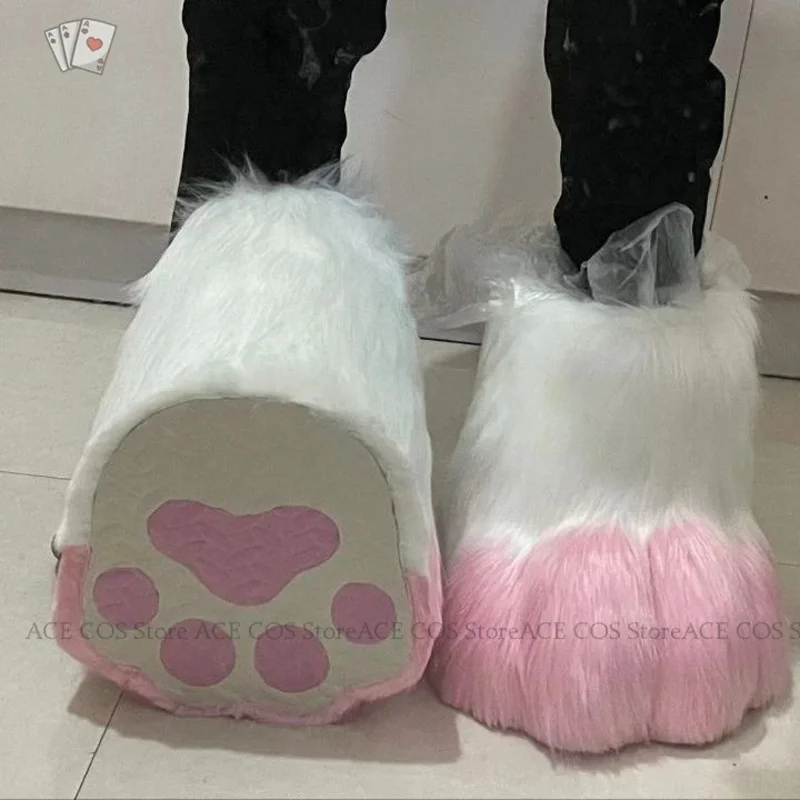 Fursuit-Botas peludas para Cosplay Unisex, zapatos de pata, botas de gato Rubbit, lindo y esponjoso, Manga de Animal, disfraz usable, fiesta Cos