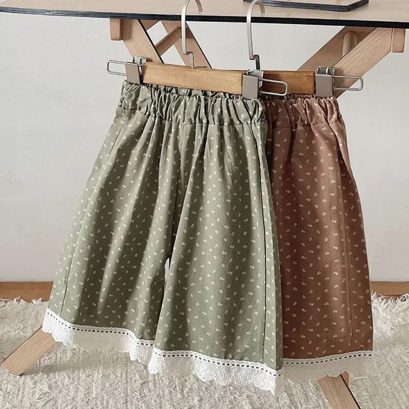 2025 New Spring Korean Style 0-3Yrs Newborn Baby Girls Pants Cotton Printed Lace Splicing Toddler Baby Girl Trousers