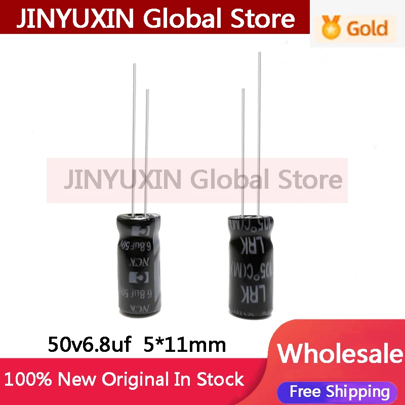 20-100PCS 6.8UF 50V 5x11MM 50V6.8UF 5*11 มม. 6.8uf 50v 6.8UF 50V ตัวเก็บประจุอลูมิเนียมอิเล็กโทรไลต์