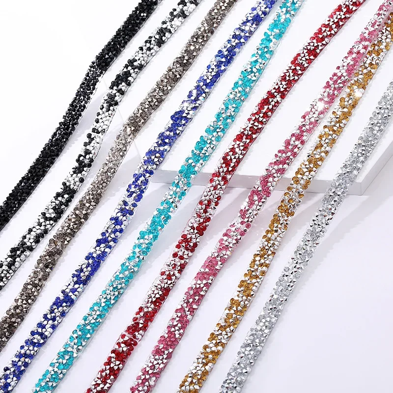 1Yard DIY Rhinestones Chain Strass Gold Silver Crystal Patches Applique for Clothing Wedding Dress Shoes Bag Belt Decoracion Diy