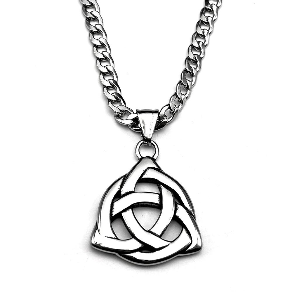 Hollow Witchcraft Triquetra Trinity Irish Celtic Knot Pendant Necklace for Men Women Stainless Steel Silver Color Chain Jewelry