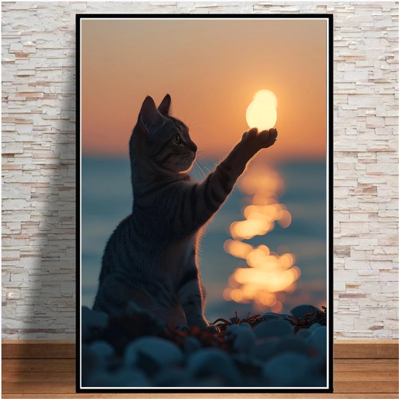 Постеры и принты на холсте с изображением кошки и солнца