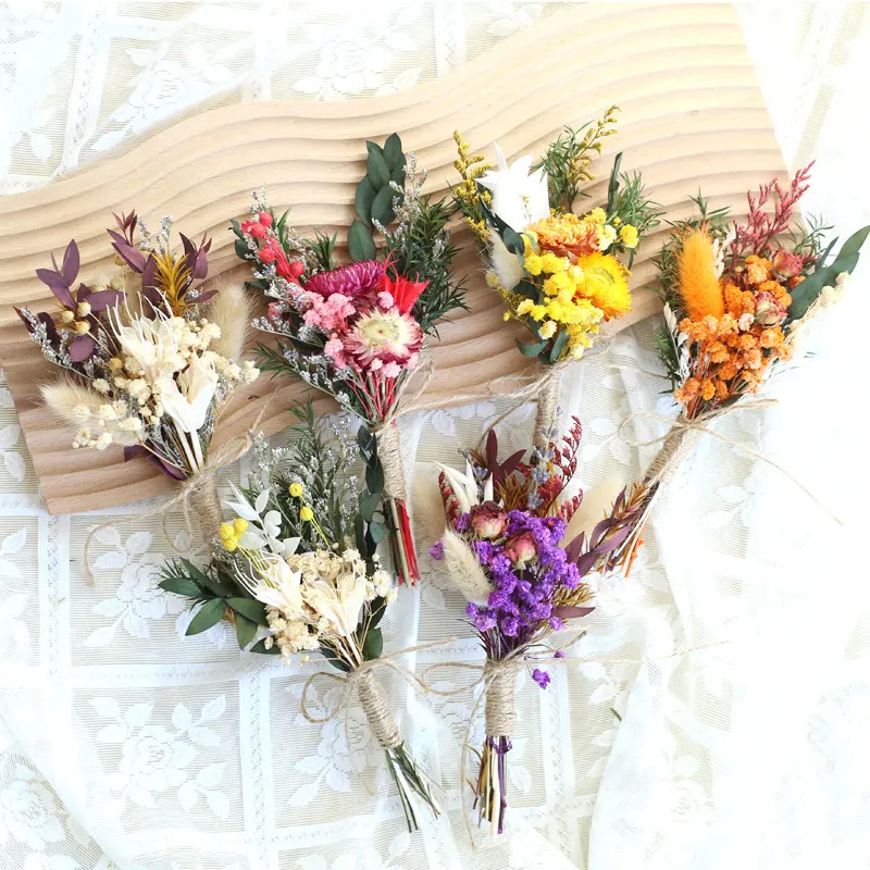 20CM Small Mixed Natural Dried Flower Bouquet for Wedding Boutonniere Party Favor Gift Home Table Vase Decor Photography Photo
