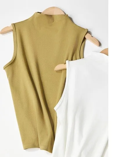 レディースシックな韓国スタイルの小さなベストファッションソリッドカラー弾性ハーフハイネック薄型ノースリーブデイリーストリートウェアボトムストップ