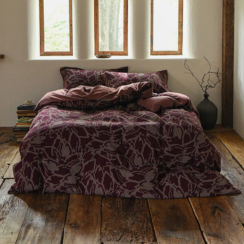 2026 New 100% Cotton Yarn-dyed Jacquard 4-Piece Bedding Set, Vintage Honeycomb Series Twin Queen King Size