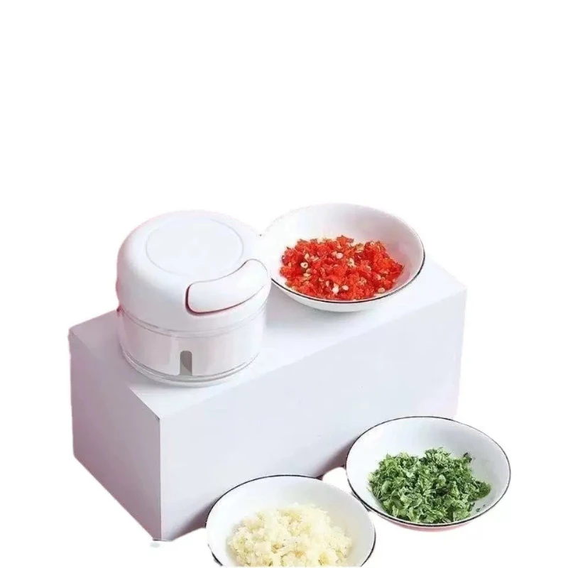Mini Manual Garlic Chopper and Vegetable Masher with Pull String for Kitchen Food Prep and Daily Cooking