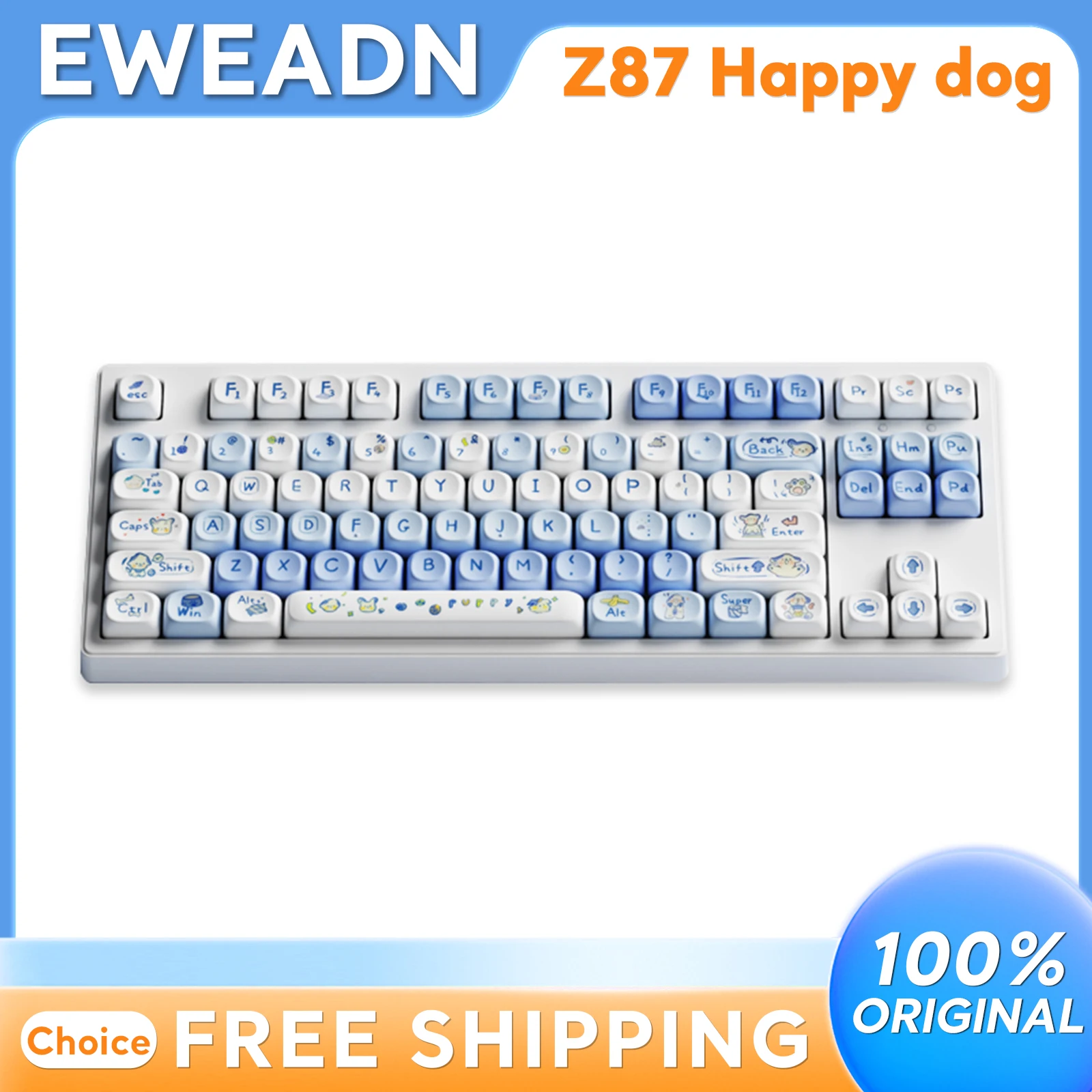 

EWEADN Z87 Happy Dog cherry switch Mechanical Keyboard Tri mode 1KHZ Rolling Rate Ergonomics Gaming Esports RGB Backlit