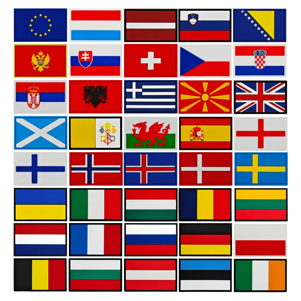 Europe Spain Poland Greece Albania France Italy Russia Estonia Slovenia Latvia Germany Bulgaria UK PVC Rubber Flag Patches