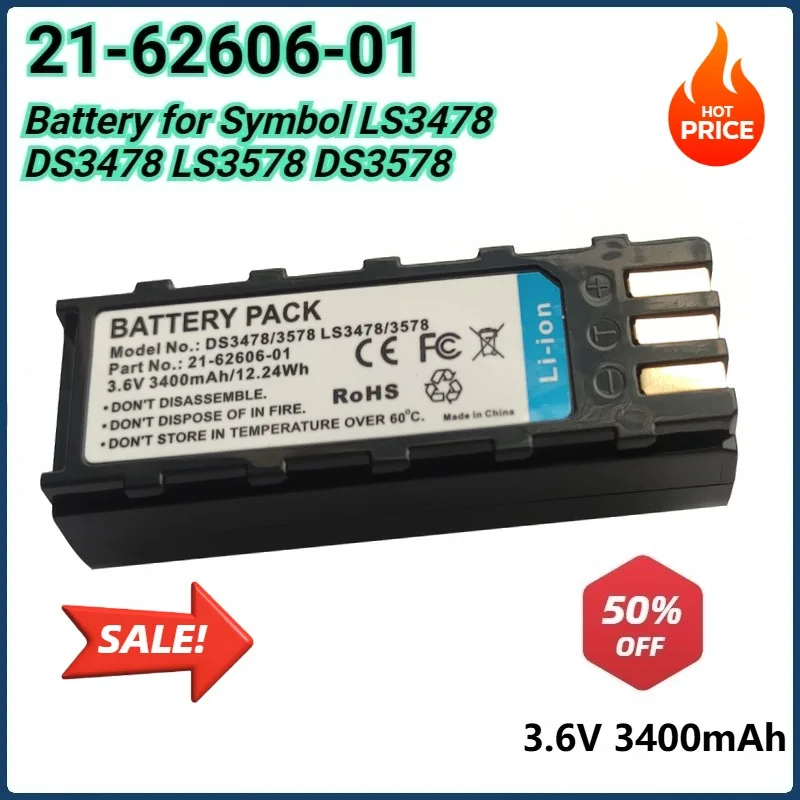3400mAh Barcode Scanner Battery for Symbol LS3478 DS3478 LS3578 BTRY-LS34IAB00-00 21-62606-01 Leuze 50120448 Motorola21-62606-01