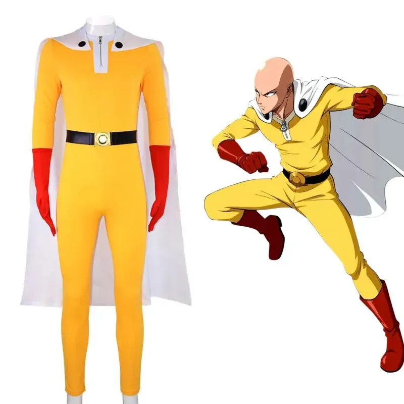 

NewAnime One Punch Man Saitama Cosplay Costume Halloween Japanese Yellow Jumpsuit Outfits Suit2025