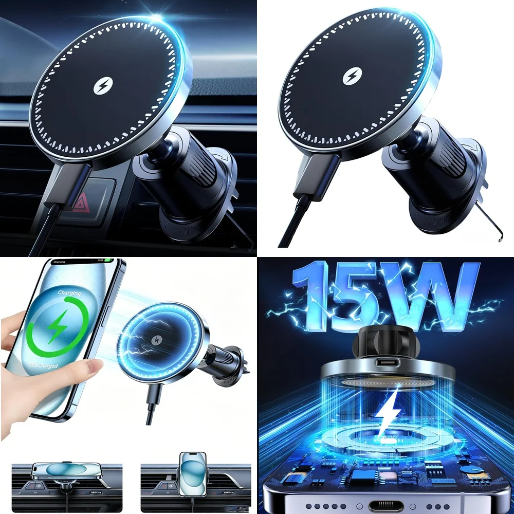 New Chargers Adapters Trend 2026 Magnetic Wireless Car Charger Air Vent Car Mount Phone Holder Consumer Electronics Accessories