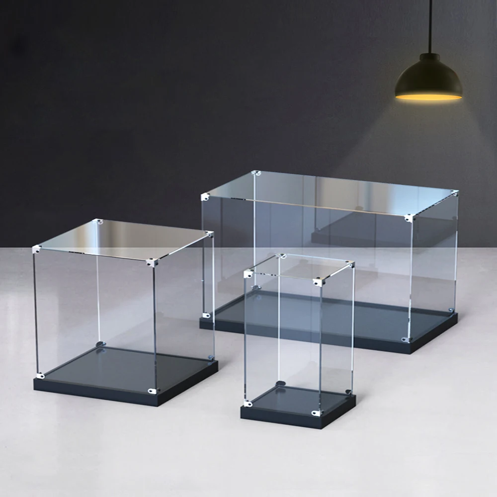 Transparent Acrylic Self-Assembly Display Box, Removable Cartoon Doll Toy Display Stand, Cube Countertop Decorative Storage Box