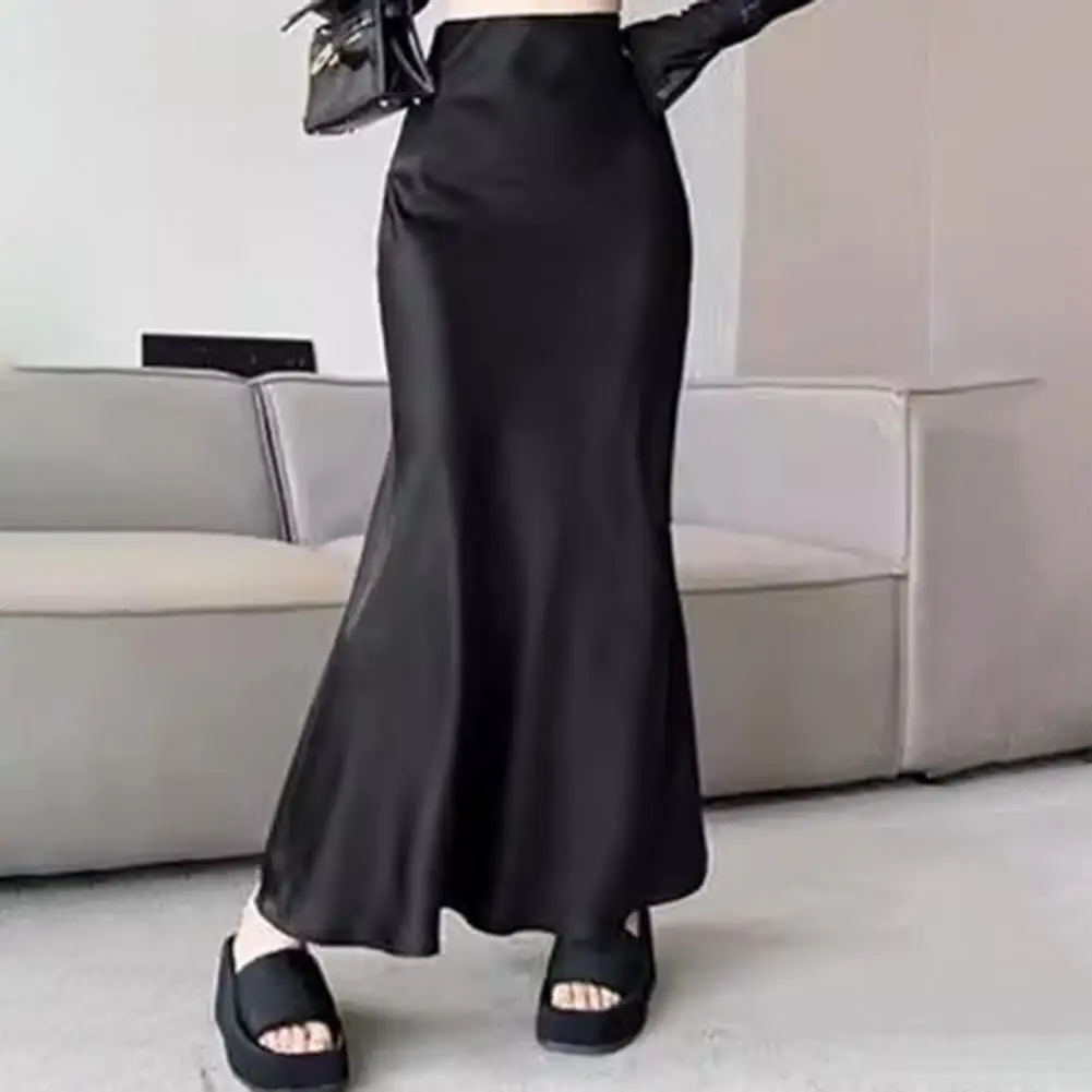 

Comfortable Women Skirt Elegant High Waist Fishtail Skirt with Retro Satin Texture Women's Maxi Hip Wrapped Skirt Solid Color