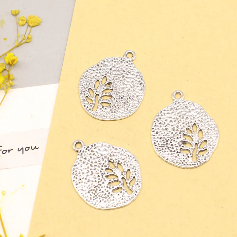 10pcs 23x29mm Tree Charms Vintage Pendant Antiqu Jewels For Crafts Antique Silver Color