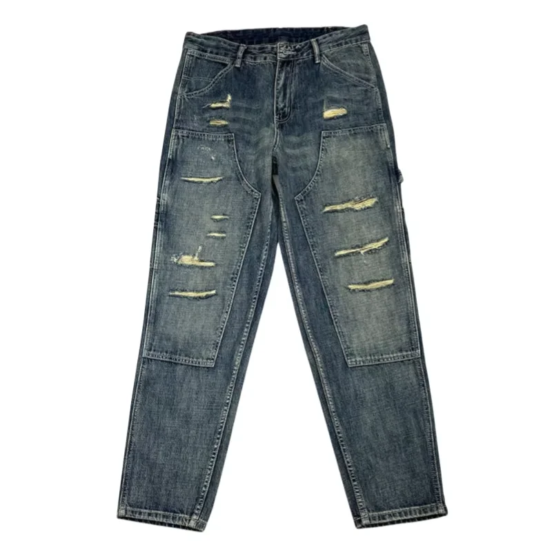 High Quality Ripped Patch Baggy Jeans Korean Fashion Loose Men\'S Clothing Streetwear Denim Cargo Men Pants Harajuku Trousers