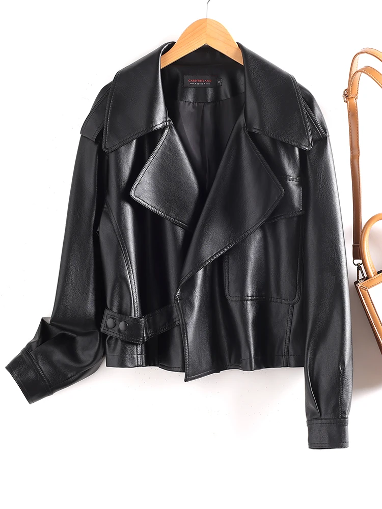 Faionable Heavy-Du جلد البقر الأصلي Jaet المرأة ort Sli ملابس خارجية الكورية دراجة نارية معطف ربيع الخريف