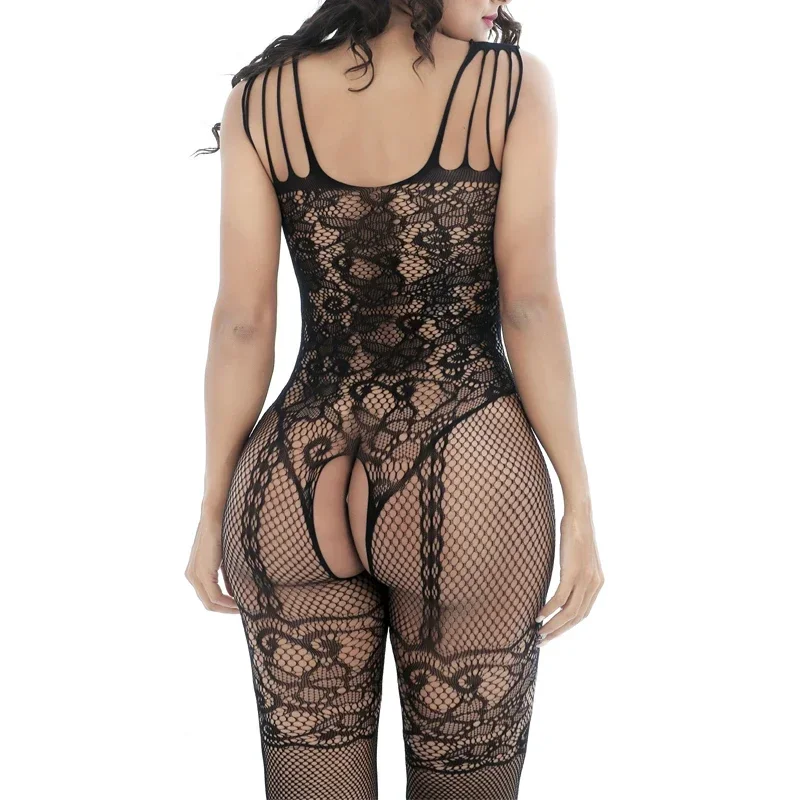 New Hot Sexy Hollow Out Bodysuits See Through Stocking Teddies Set Hip-Packed Open Crotch Pantyhose Women Lingerie Sex Costumes