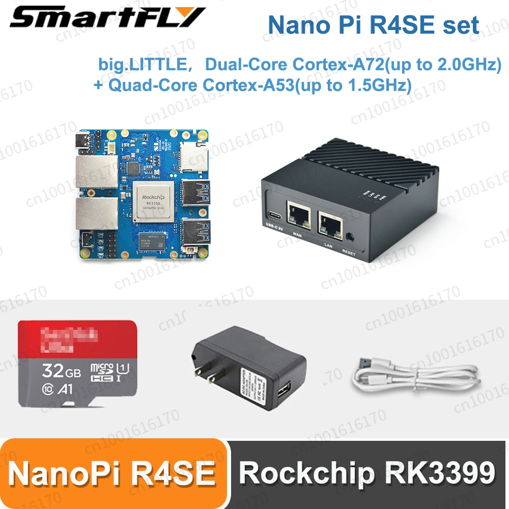 Smartfly NanoPi R4SE Set Rockchip RK3399 Mini Portable Travel Router OpenWRT 4GB LPDDR4 32GB eMMC Mali-T864 GPU 4K VP9 Dual VOP