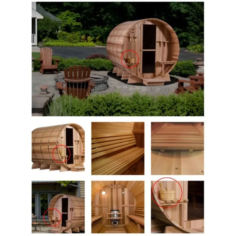 Sauna Room Accessories, Wooden Bucket and Wooden Spoon, Sweat Steaming Room Accessories, Large Capacity Inner Liner Matching