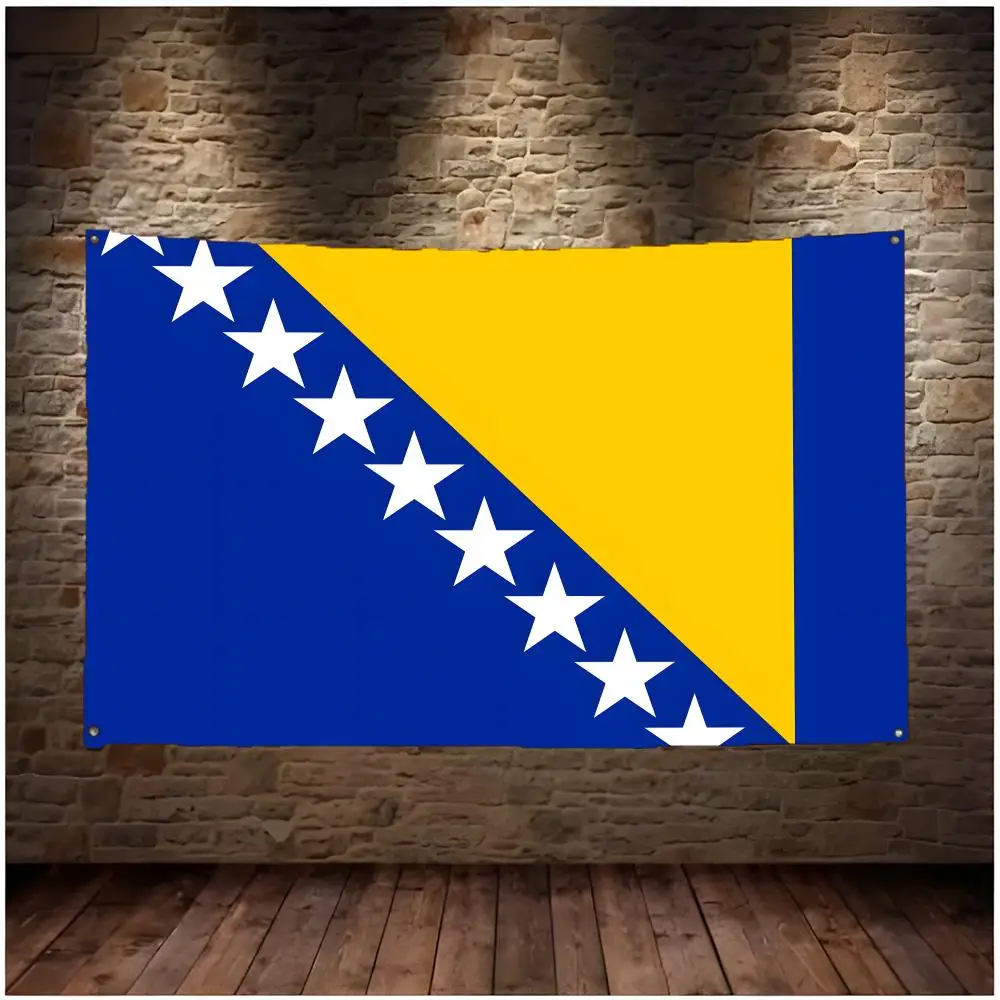 Bosnia and Herzegovina Balkans Sarajevo Flags Daily four ring borderless design indoor outdoor decor easy hang install