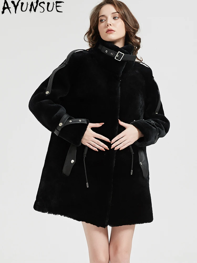 

AYUNSUE Natural Fur Coat Women Genuine Leather Sheepskin Coats Woman Winter Clothes 2025 Luxury Lamb Wool Jacket Пальто Женское