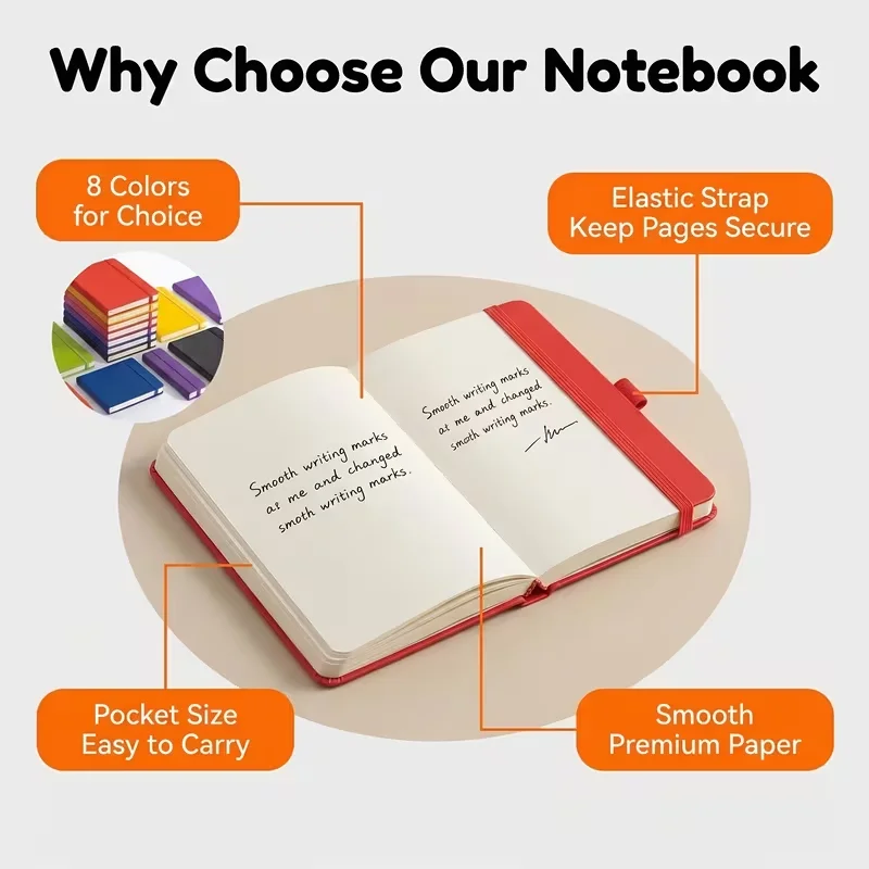 A5 A6 Hardcover Notebook Set | 8 Colors PU Leather Journal with Elastic Band | Portable Pocket Notepad for School & Office