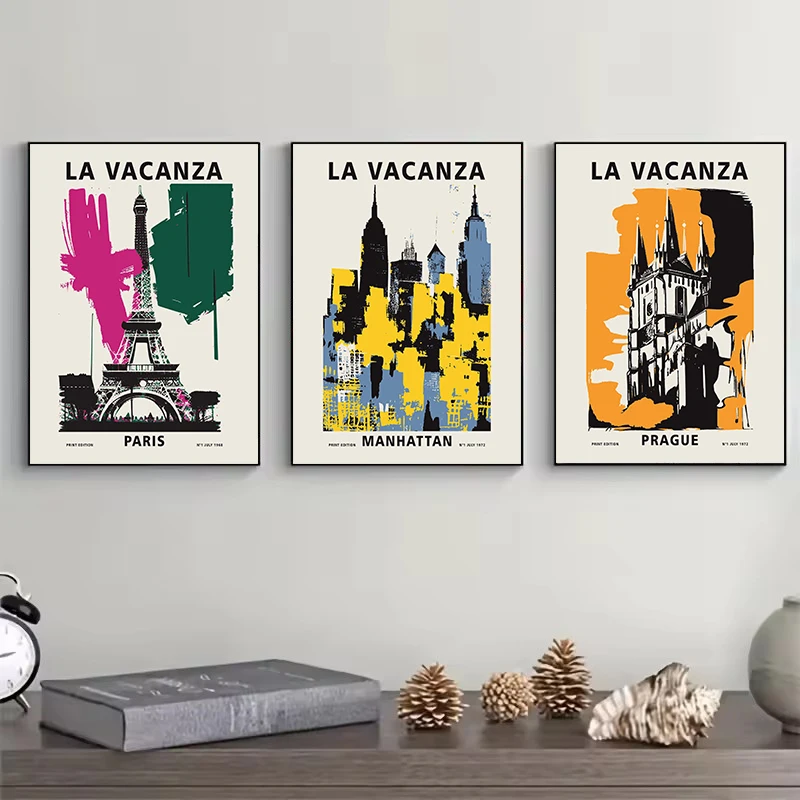 LA VACANZA Abstract City Travel Hawaii New York London Paris Prague Poster Canvas Painting Wall Art Pictures Home Decor Gift