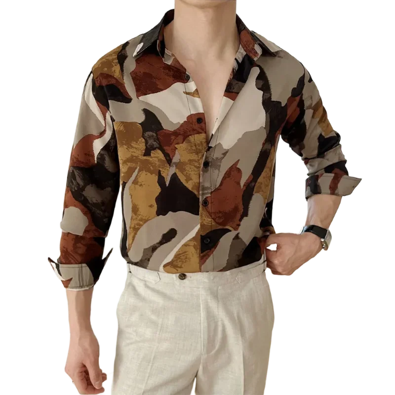Chemise à manches longues imprimée pour hommes, ample, décontractée, à la mode, automne
