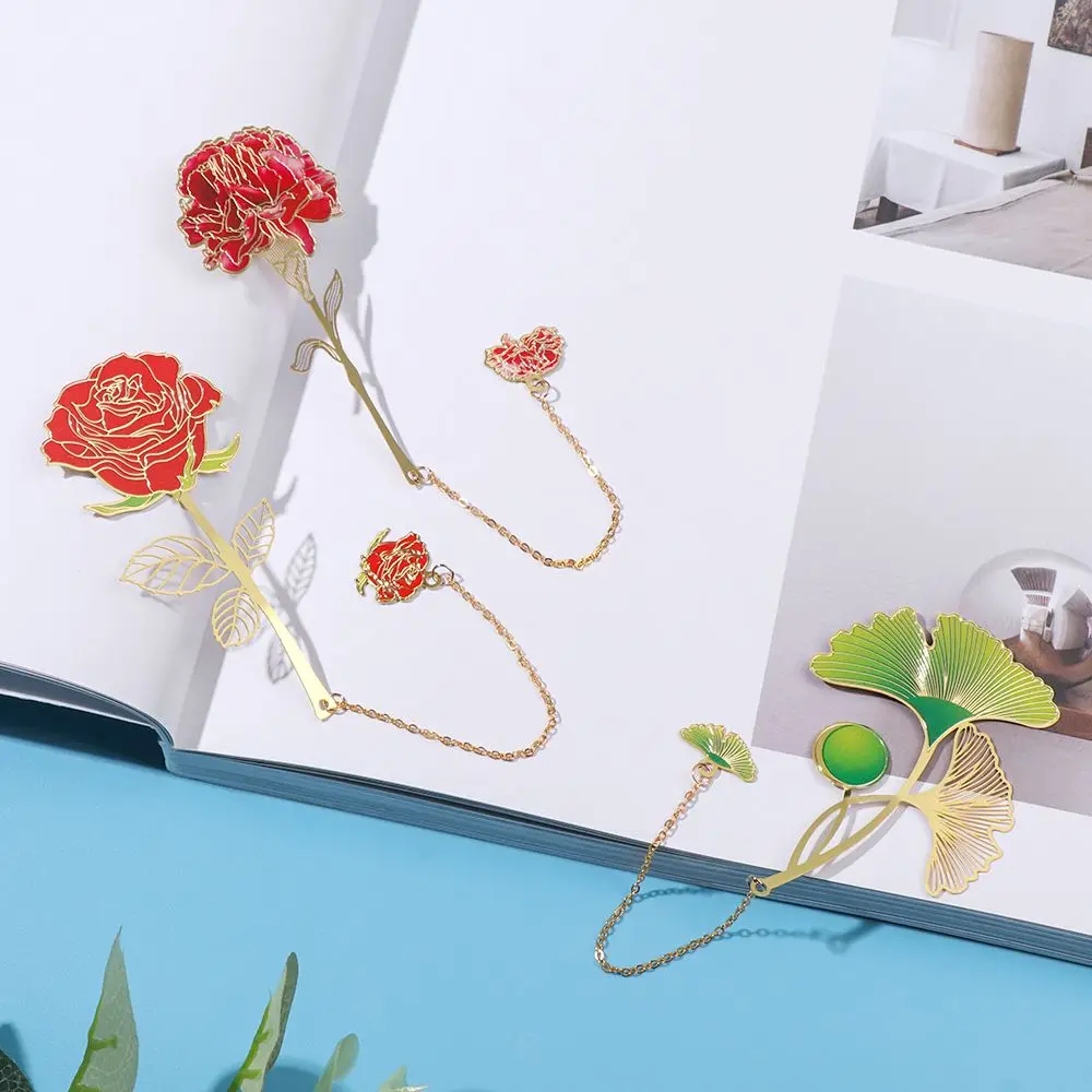 Creative Retro Metal Chinese Style Brass Tassel Lotus Leaf Bookmark Hollow Book Clip Pagination Mark Stationery Supplies Gifts