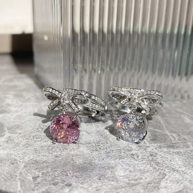 MDLFES Moiss1nite نمط الفراشة الجنية الدائري النساء ظهرت 8A سحق الحلو الوردي شرابة خواتم