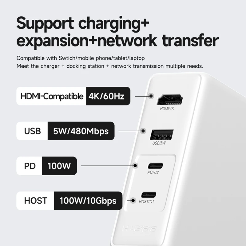 Hagibis Switch Dock Charger Portable TV Docking Station for Nintendo Switch ROG Ally 30W with 4K Video 100W RJ45 Fast Charging