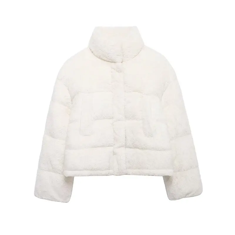 

Comfortable Loose Zipper Collar Cotton Jaet Women's Faionable Autumn Winter Fluffy Outerwear Coat Long Sve Regular Length