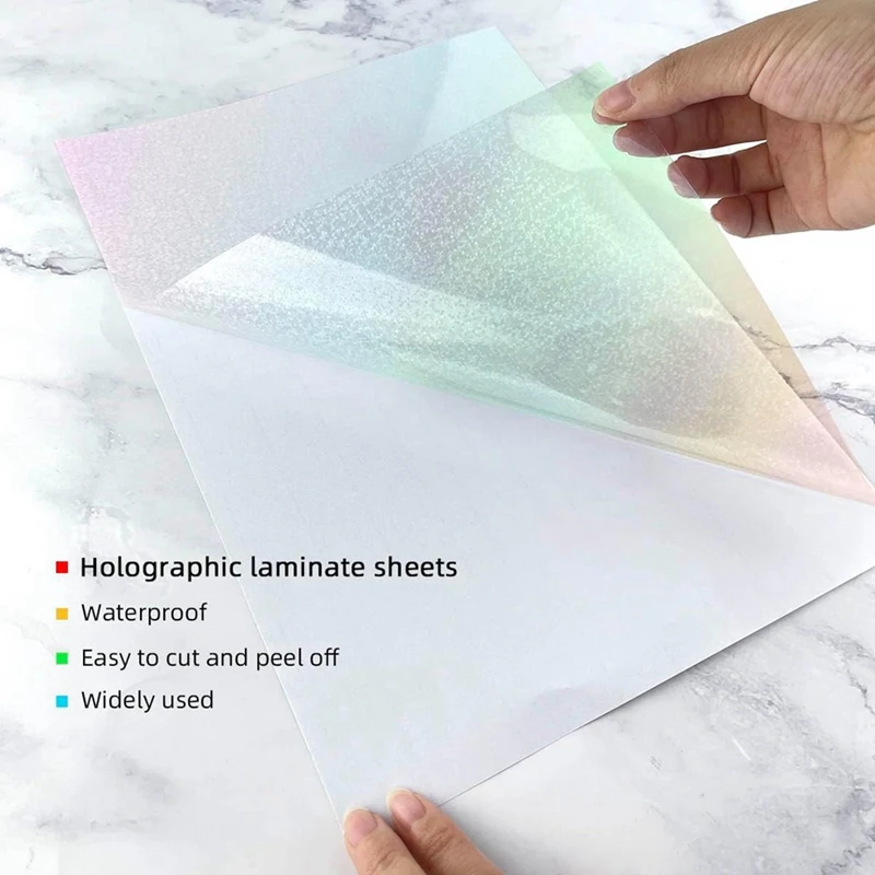 20 Sheets Holographic Sticker Paper A4 Size Vinyl Lamination Stickers Film Waterproof Self Adhesive Laminate Sticker Durable