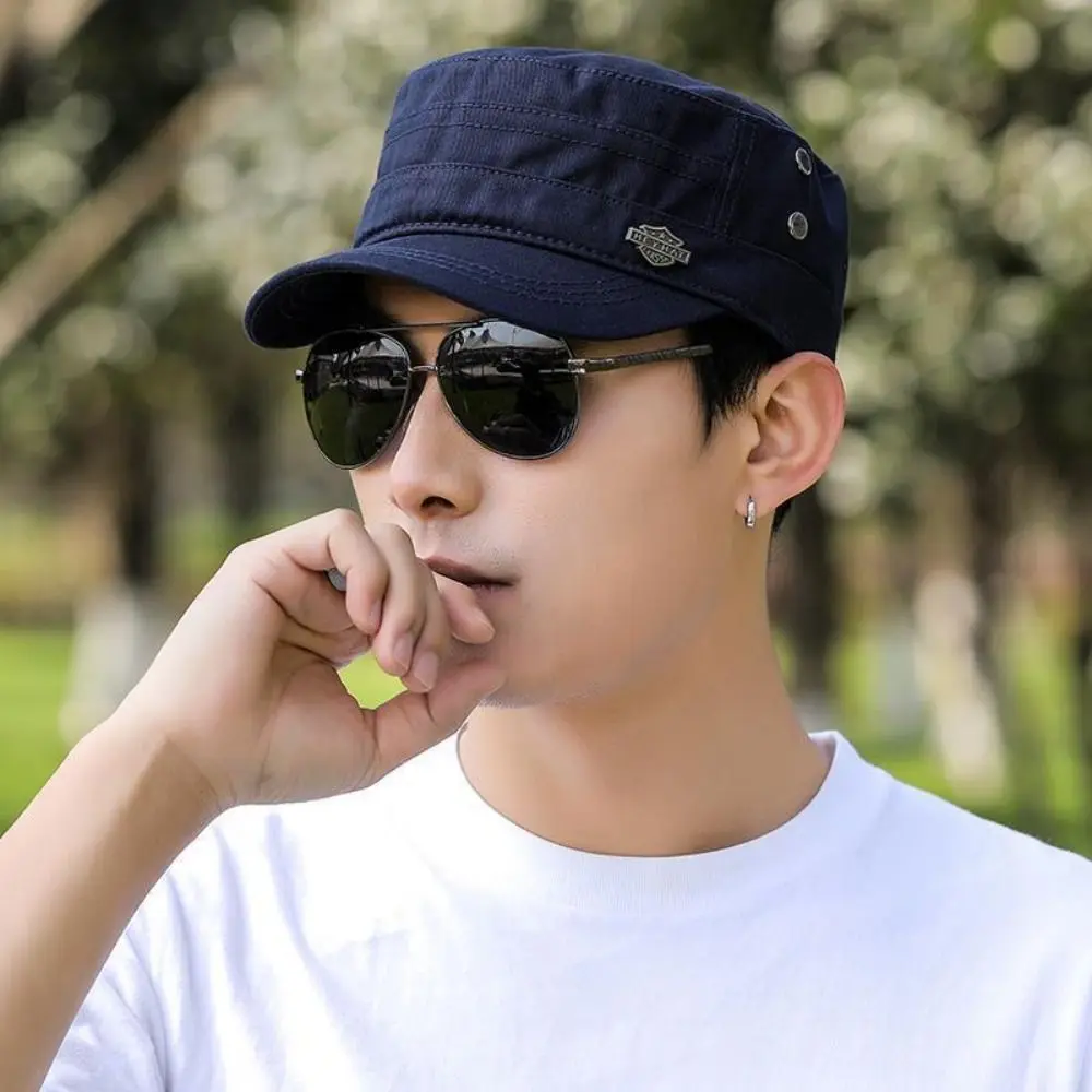 Image of Lässige Baumwoll-Flatcap mit Verstellbarem Sonnenschutz Herren Schirmmütze Golfkappe für Alle Jahreszeiten