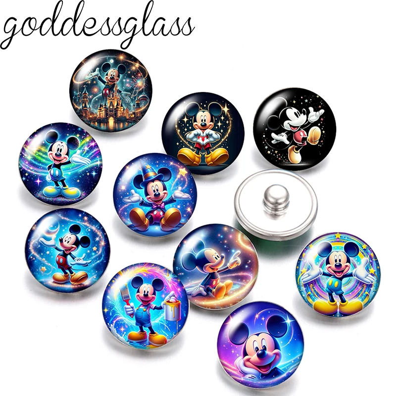 Disney Cute magician Mickey Mouse Cartoon Gift 10pcs Round photo 12mm/18mm snap buttons for 12mm/18mm snap bracelets DIY jewelry