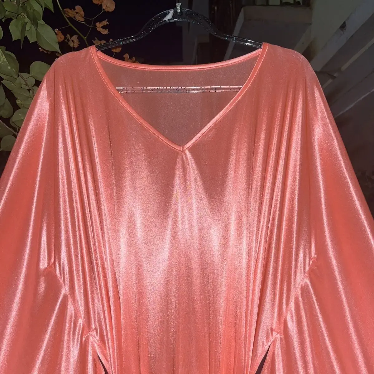 Glossy Batwing Sleeve Satin Long Dress Sexy Women Loose Night Dress Plus Size Sleeping Robe