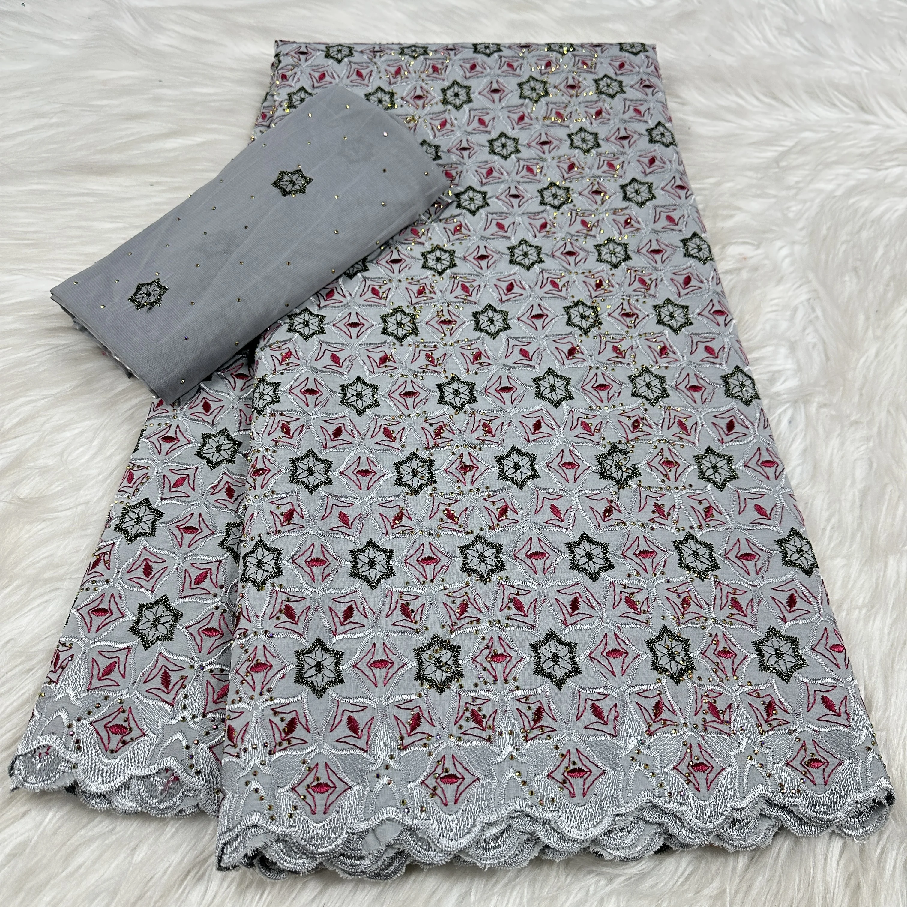 Swiss Voile African Cotton Lace Fabric Stones 2025 High Quality 7 Yards Nigerian Cotton Lace for Sewing Women Party Dress-YC