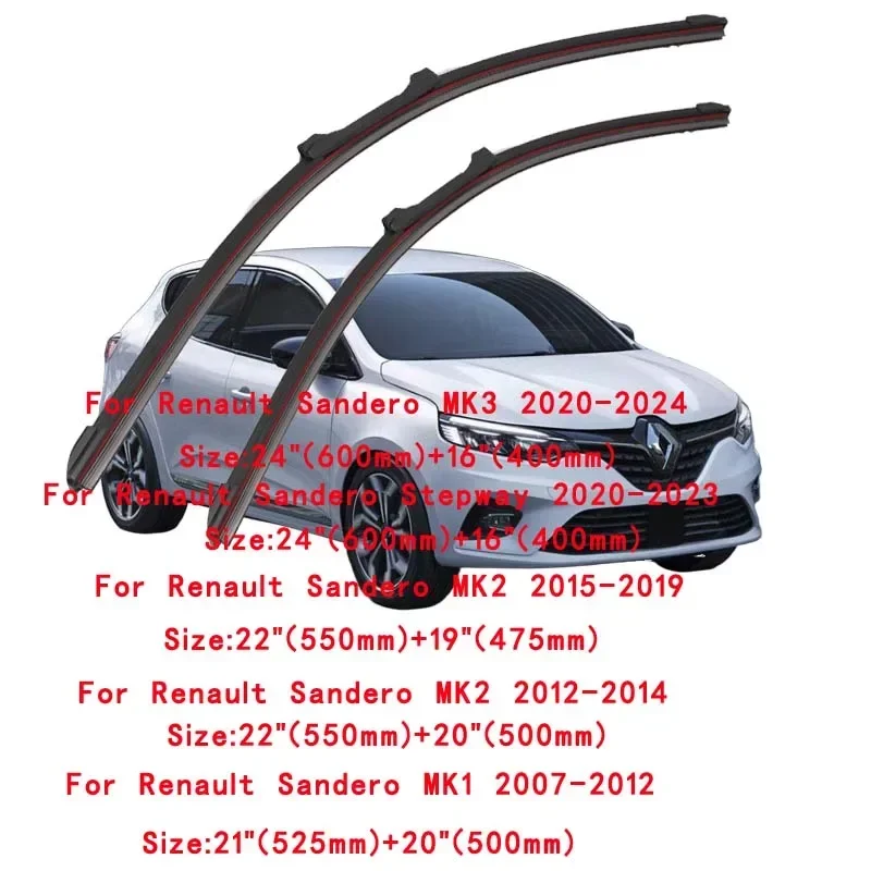For Dacia Sandero 2007-2023 Car Windshield Wiper Blade Front Windscreen Windshield Brushes Washer Accessories Window Cleaning