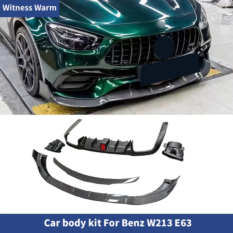 W213 Front Lip Bumper Chin Spoiler Rear Diffuser with Exhaust Tips Rear Wings for Mercedes-Benz W213 E63 AMG 2021-2024 Sedan