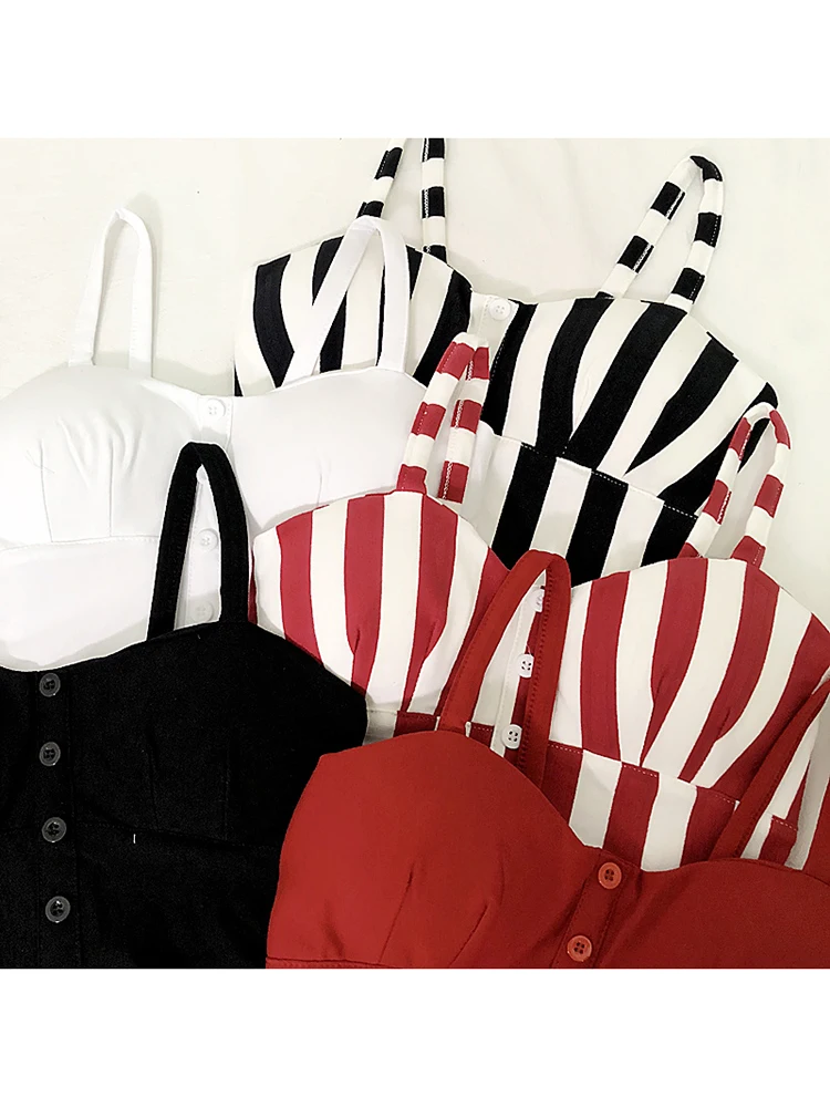 gkfnmt Crop Top  Women Camis Halter Top Women Camisole 2023 Summer Sexy Sleeveless Slim Low Chest Button Big Size 3XL Clothing