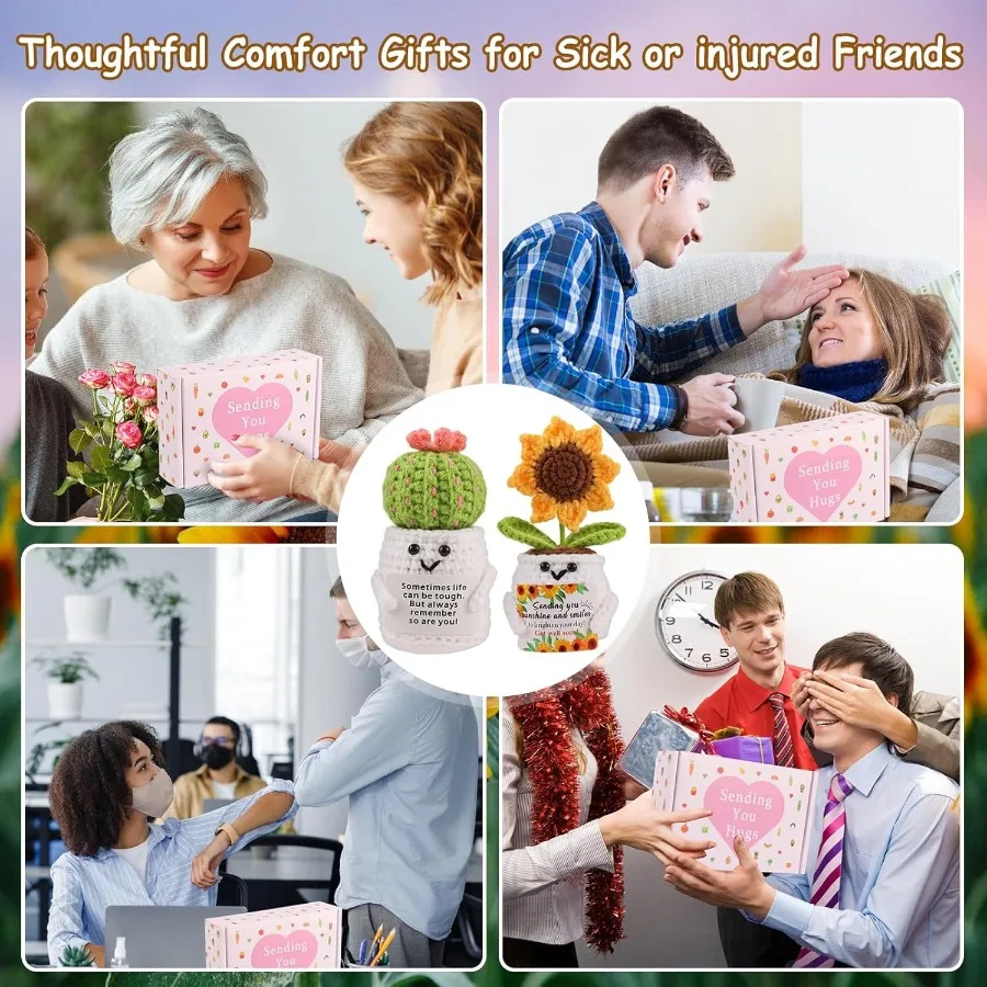 احصل على جيدًا على هدايا كروشيه سولور إيجابية مع بطاقة هي هدايا للعائلة والأصدقاء بعد العمليات الجراحية على شكل صبار عاطفي كروشيه