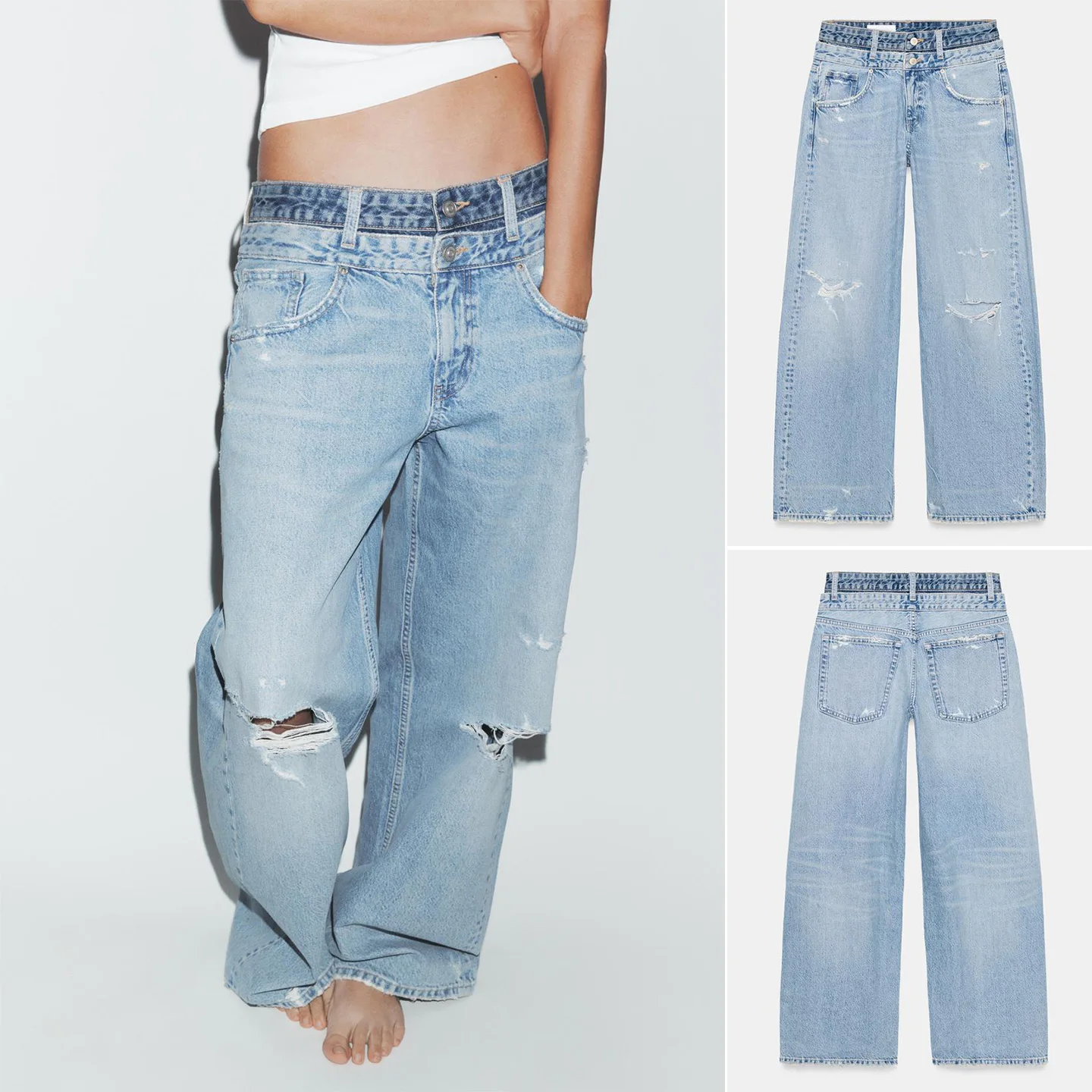 

Spring New Arrival Women's Commuter Sle Decorative Hole Double Layer Casual mid Waist Straight Leg Jeans Straight Leg Jeans